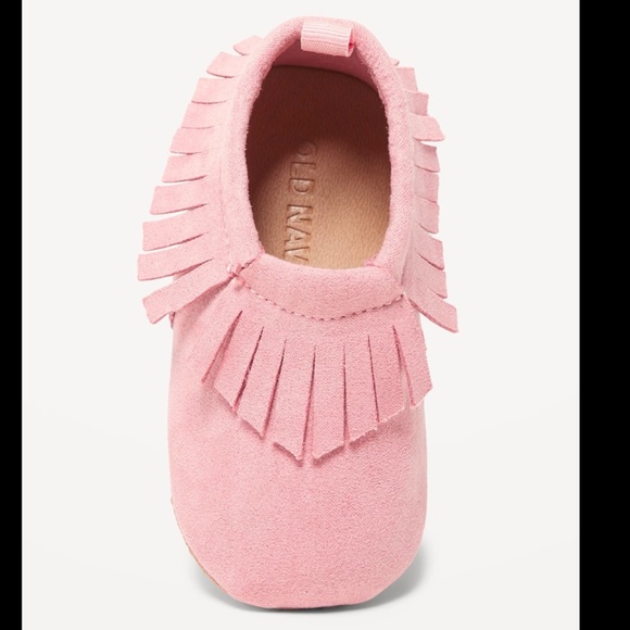 OLD NAVY unisex faux suede pink baby moccasin booties SIZE 12-18M NWT - Picture 2 of 7